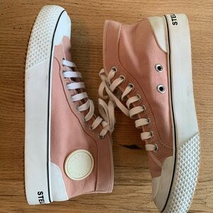 Stella McCartney Women’s Pink Cream Cotton Lace Up High Top Sneakers 39 Preloved